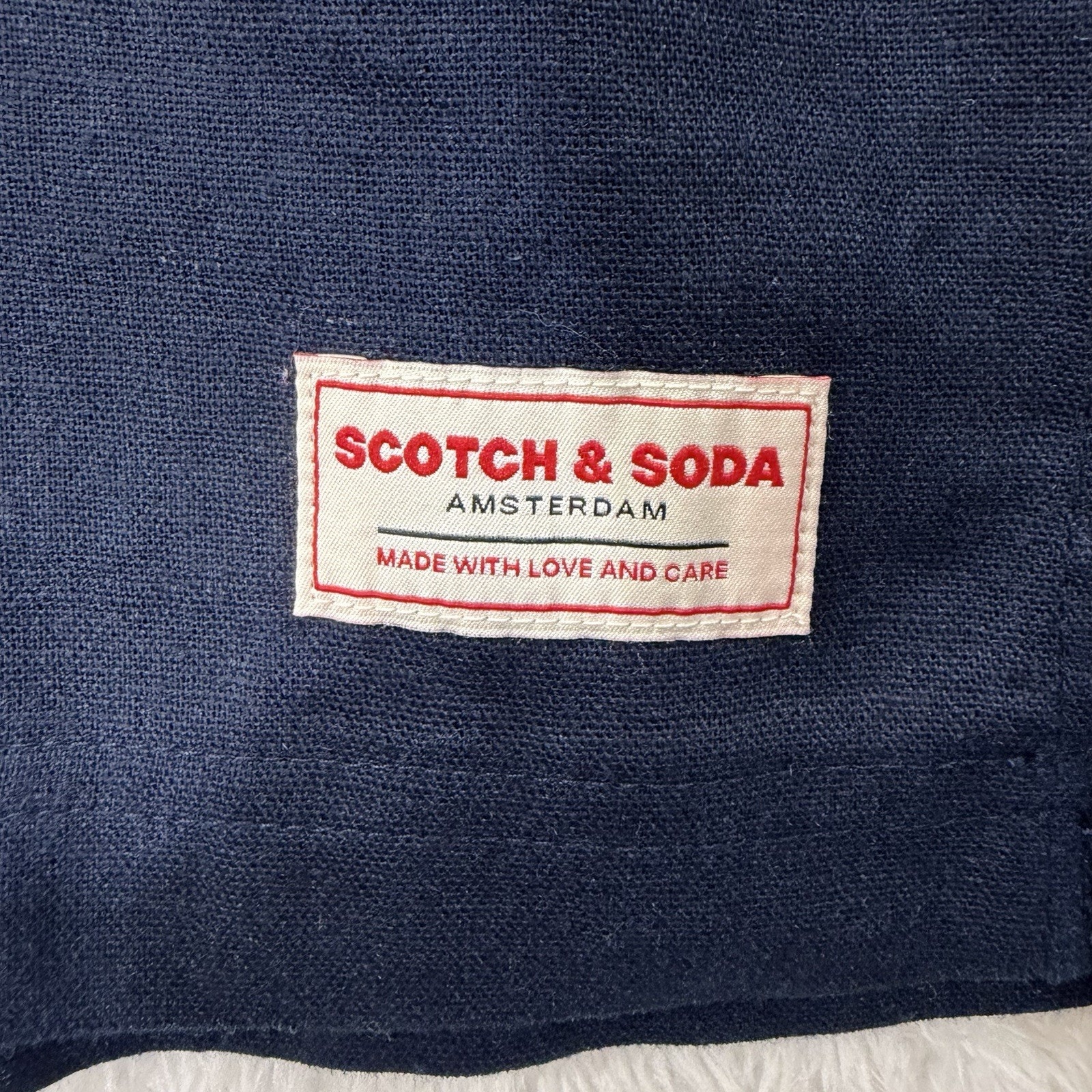 Scotch & Soda Button Down Mens Xl Navy Blue Linen Blend Pintuck Guayabera Shirt — image 3 of 8